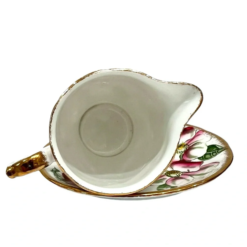 QUEEN ANNE MAGNOLIA BONE CHINA SET OF 5 CUPS & SAUCERS & 1 CREAMER WITH SAUCER